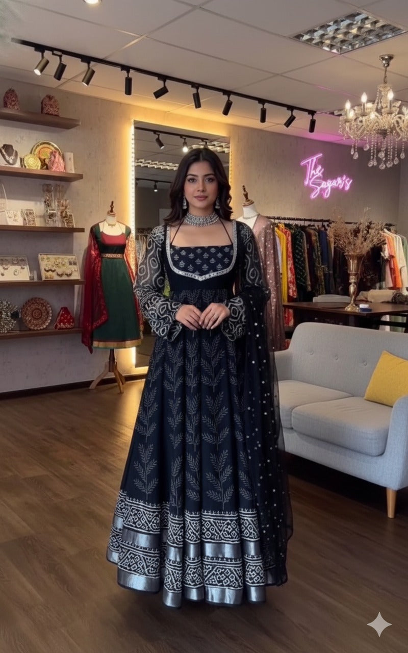 vinita-ww pure cinon silk digital printed gown set women wastra