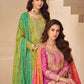 Green Chinon Printed Zari Palazzo Stitched Suit Set - Jaipur Blossom