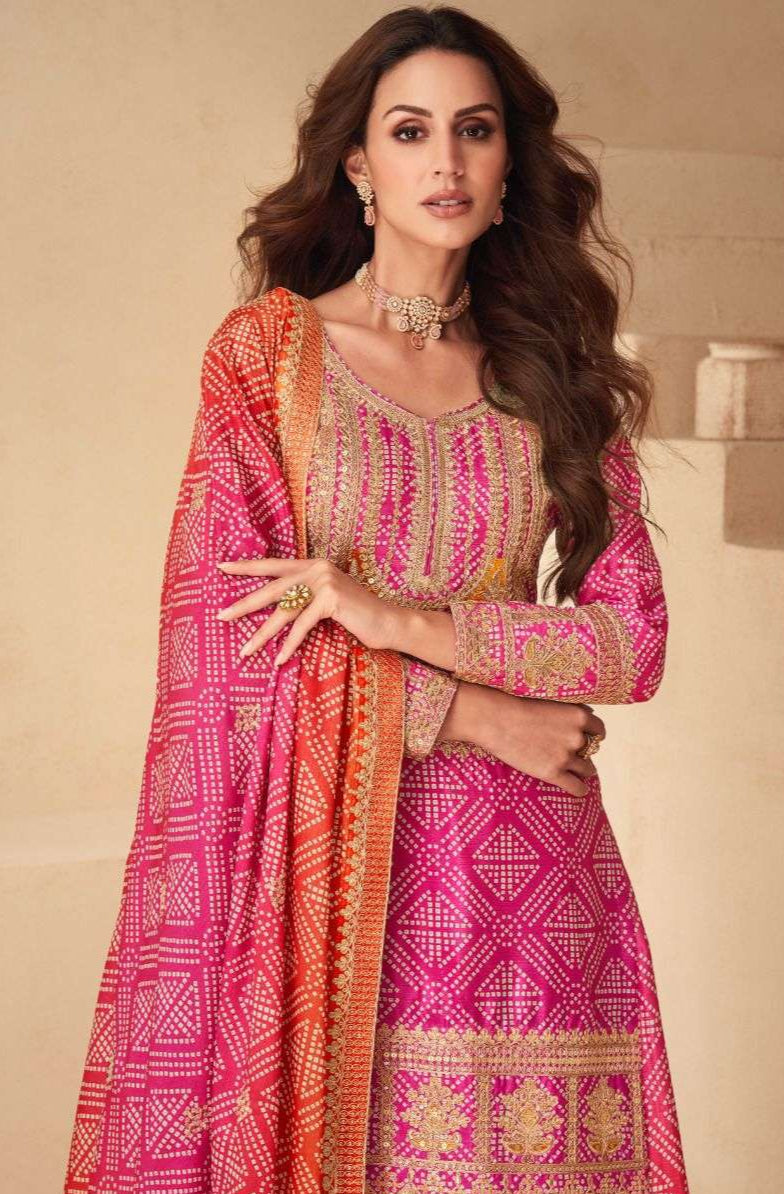 Coral Paradise Pink Sequins Embroidered Georgette Sharara Suit - Jaipur Blossom
