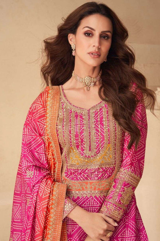 Coral Paradise Pink Sequins Embroidered Georgette Sharara Suit - Jaipur Blossom