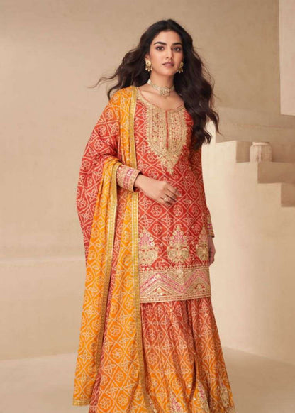 INDO ERA Bandhani Printed Zari Embroidered Stitched Suit Set - Jaipur Blossom