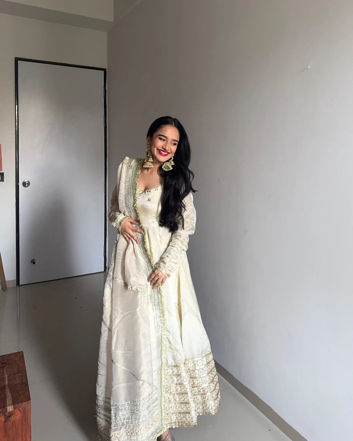 malini-td pure vichitra silk premium anarkali suit set thirteen d