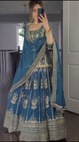 Faux Georgette Lehenga Set with Full Sleeve Top and Embellished Dupatta