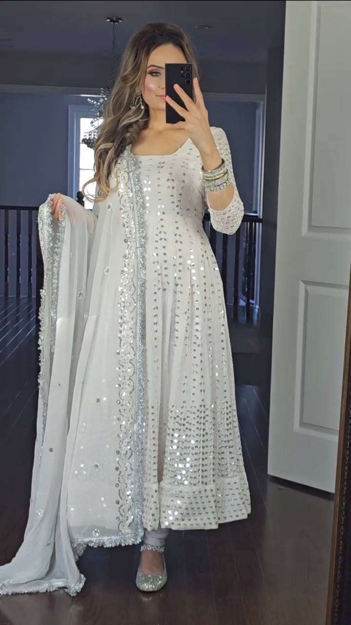 Premium Party Wear Gown with Multi-Needle 9mm Sequence Work, Pant and Dupatta