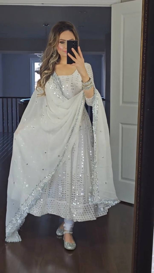 Premium Party Wear Gown with Multi-Needle 9mm Sequence Work, Pant and Dupatta