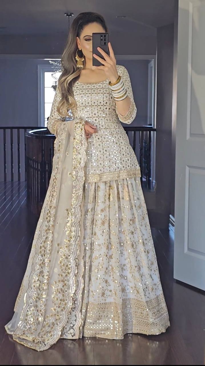 Designer Full-Sleeve Faux Georgette Ensemble with 5mm Sequence Dupatta and Micro Silk Lining