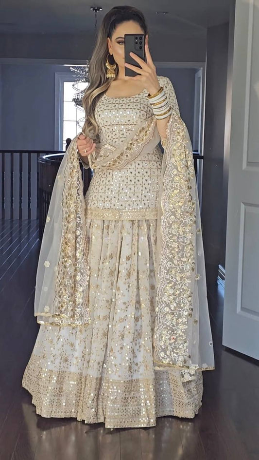 Designer Full-Sleeve Faux Georgette Ensemble with 5mm Sequence Dupatta and Micro Silk Lining