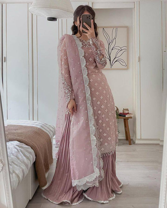 Designer Party Top Pallazo & Dupatta Set - Jaipur Blossom