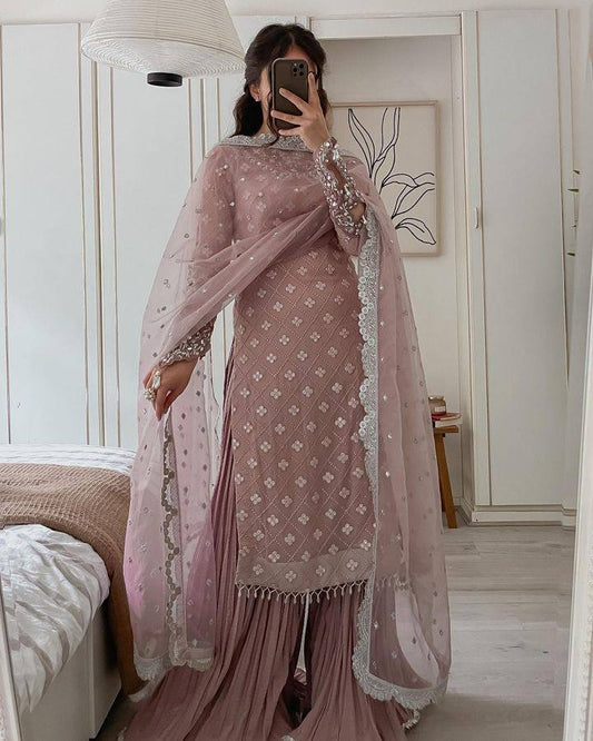 Designer Party Top Pallazo & Dupatta Set - Jaipur Blossom