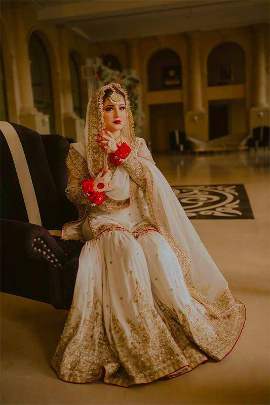 Heavy Embroidery and 5mm Sequins Work Top with Flowy Sharara and Dupatta - Jaipur Blossom