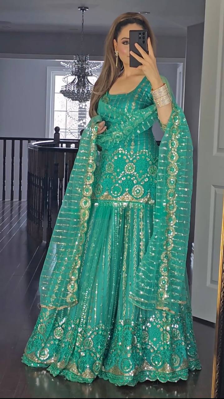 Premium Faux Georgette Lehenga Set with Stitched Full Sleeve Top and Embroidered Dupatta