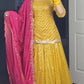 Designer Yellow Faux Georgette Lehenga Set with Full Sleeve Top and 5mm Sequence Border Dupatta