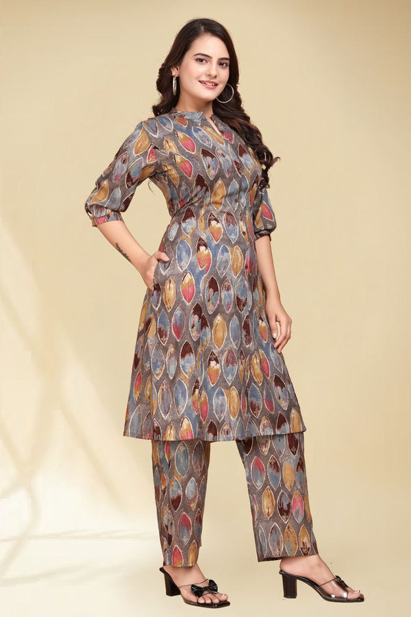 A-line Ladies Printed Cotton Kurti Pant Set