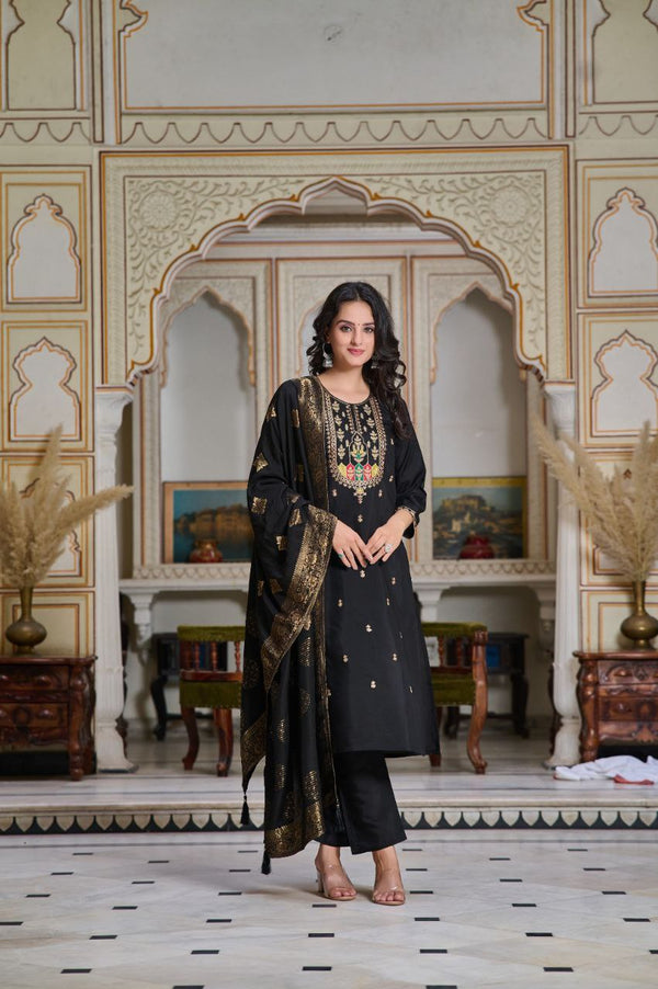 Women Embroidered Straight Kurta Suit Set