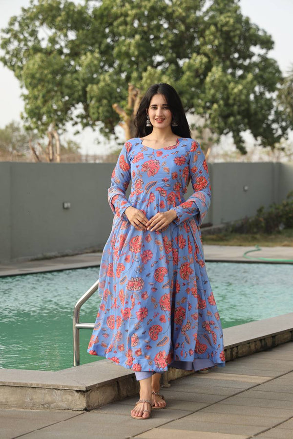 CHANDANI'S SKY BLUE COLOURED ANARKALI SUIT SET