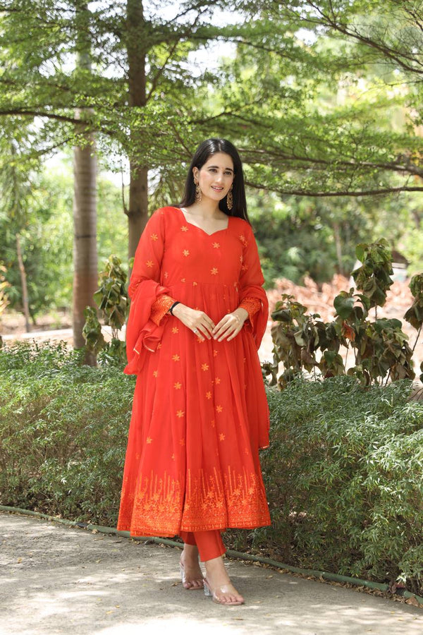 ORANGE COLOURED ANARKALI SUIT SET