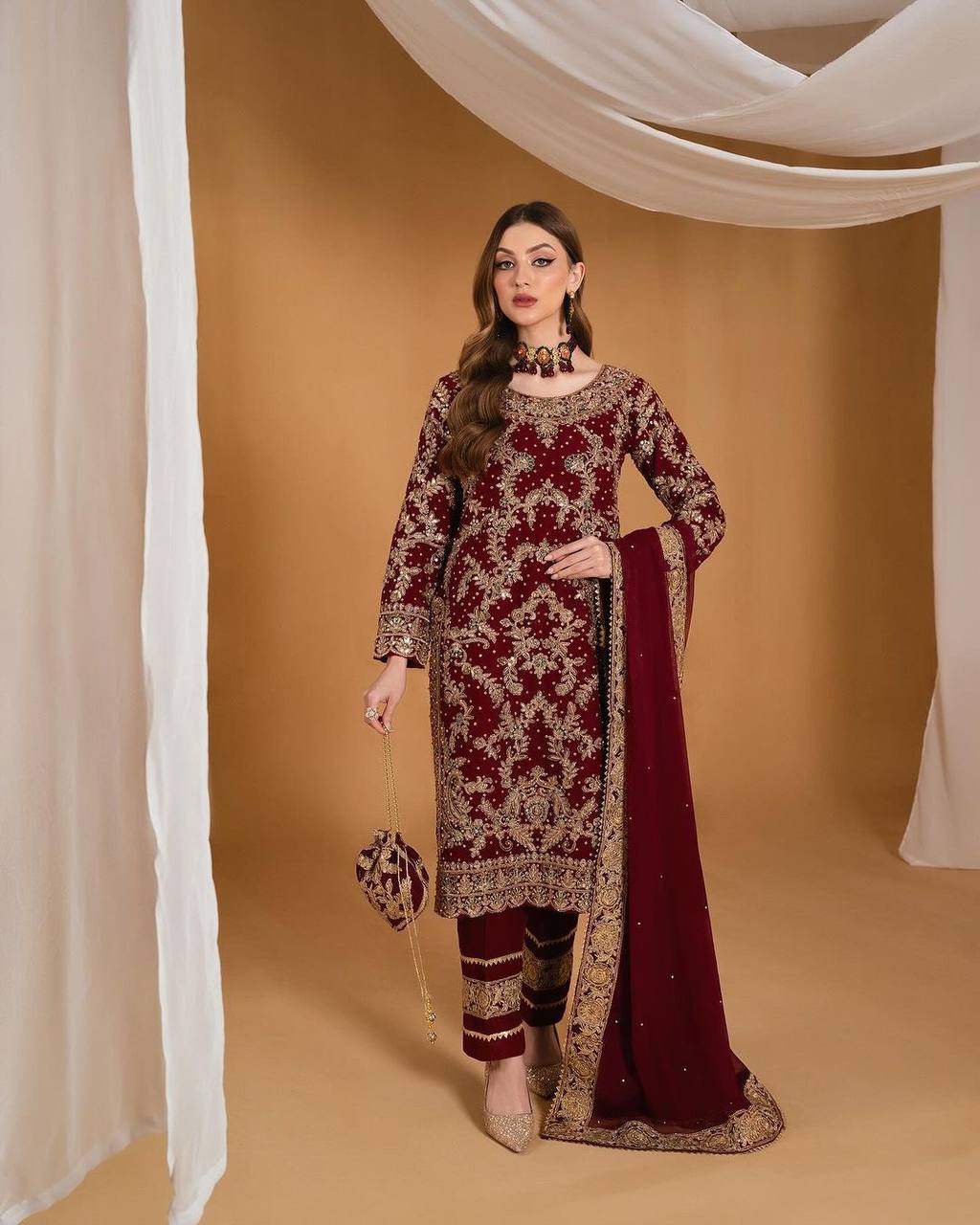 Stunning Stone Hand Work and Heavy Embroidered Suit – Top, Bottom & Dupatta - Jaipur Blossom