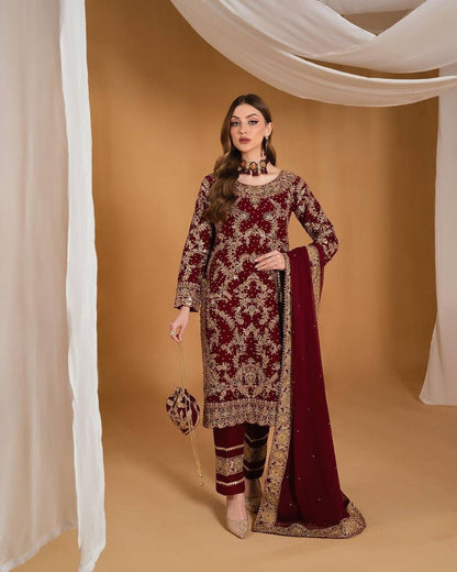 Stunning Stone Hand Work and Heavy Embroidered Suit – Top, Bottom & Dupatta - Jaipur Blossom