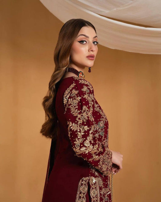 Stunning Stone Hand Work and Heavy Embroidered Suit – Top, Bottom & Dupatta - Jaipur Blossom