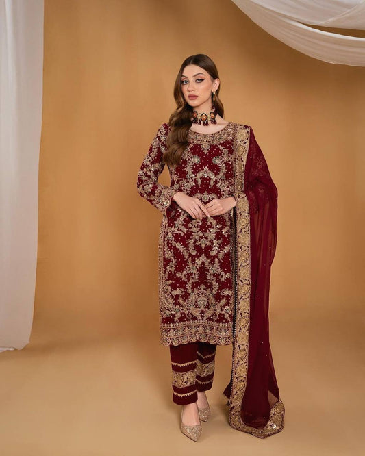 Stunning Stone Hand Work and Heavy Embroidered Suit – Top, Bottom & Dupatta - Jaipur Blossom
