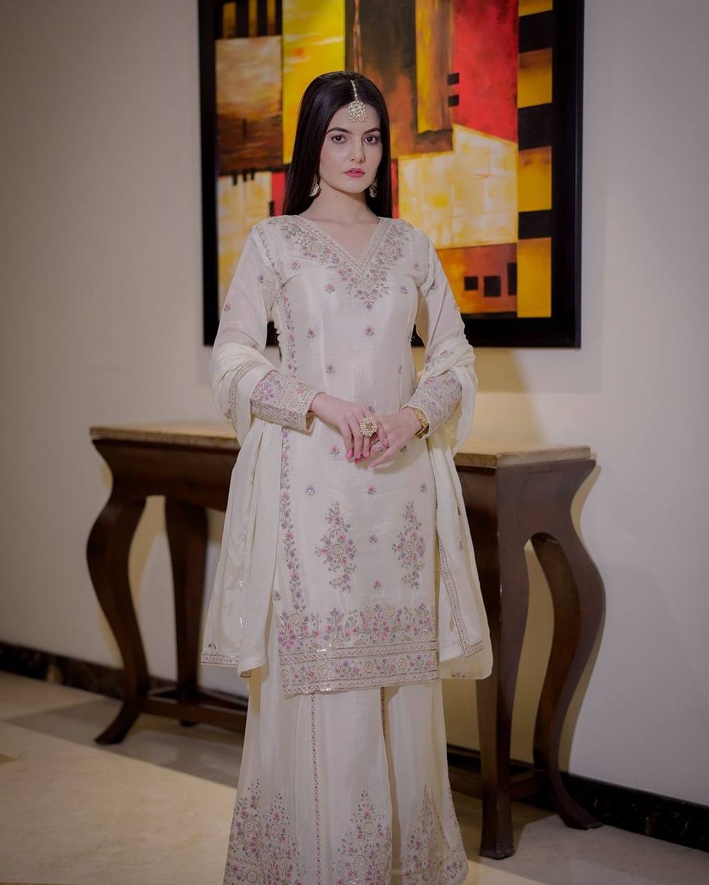 Fully Stitched Fancy Outfit – Embroidered & Sequined Top with Plazzo and Dupatta - Jaipur Blossom