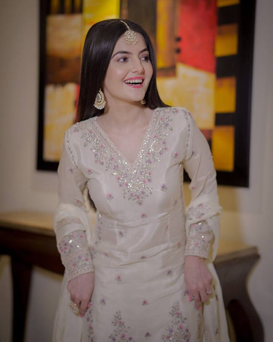 Fully Stitched Fancy Outfit – Embroidered & Sequined Top with Plazzo and Dupatta - Jaipur Blossom