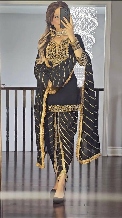 Elegant Party Wear Black Dhoti Salwar Outfit with Matching Dupatta
