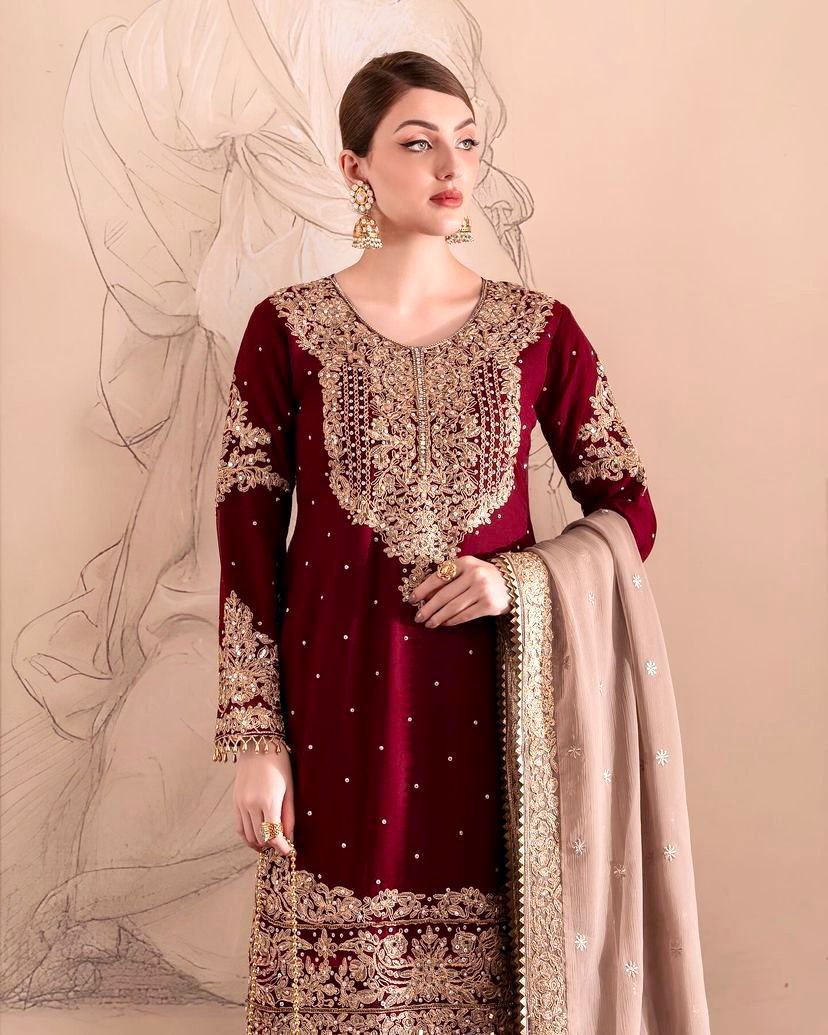 Real Mirror Georgette Embroidery Work Plazzo Suits - Jaipur Blossom