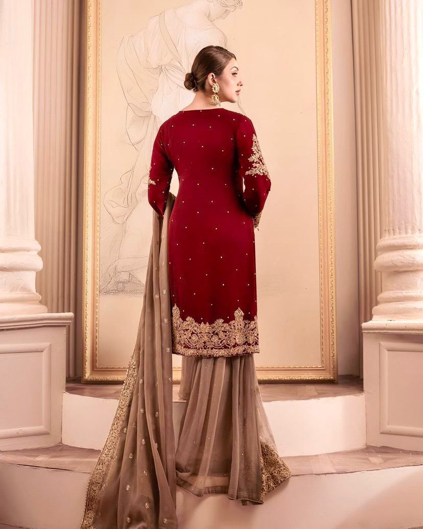 Real Mirror Georgette Embroidery Work Plazzo Suits - Jaipur Blossom