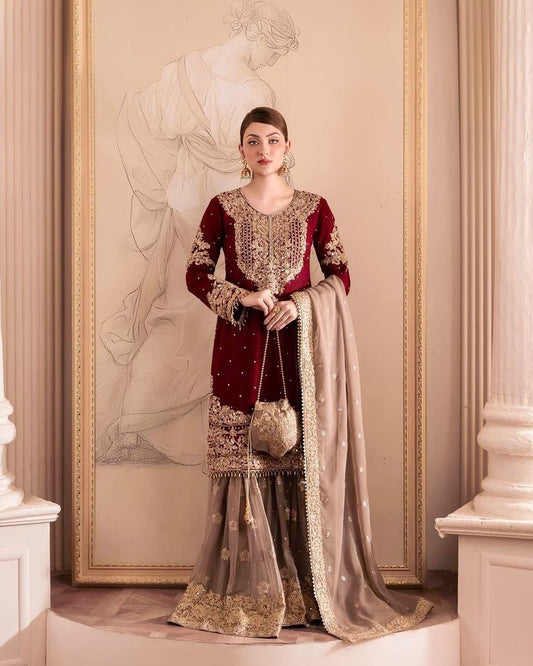 Real Mirror Georgette Embroidery Work Plazzo Suits - Jaipur Blossom