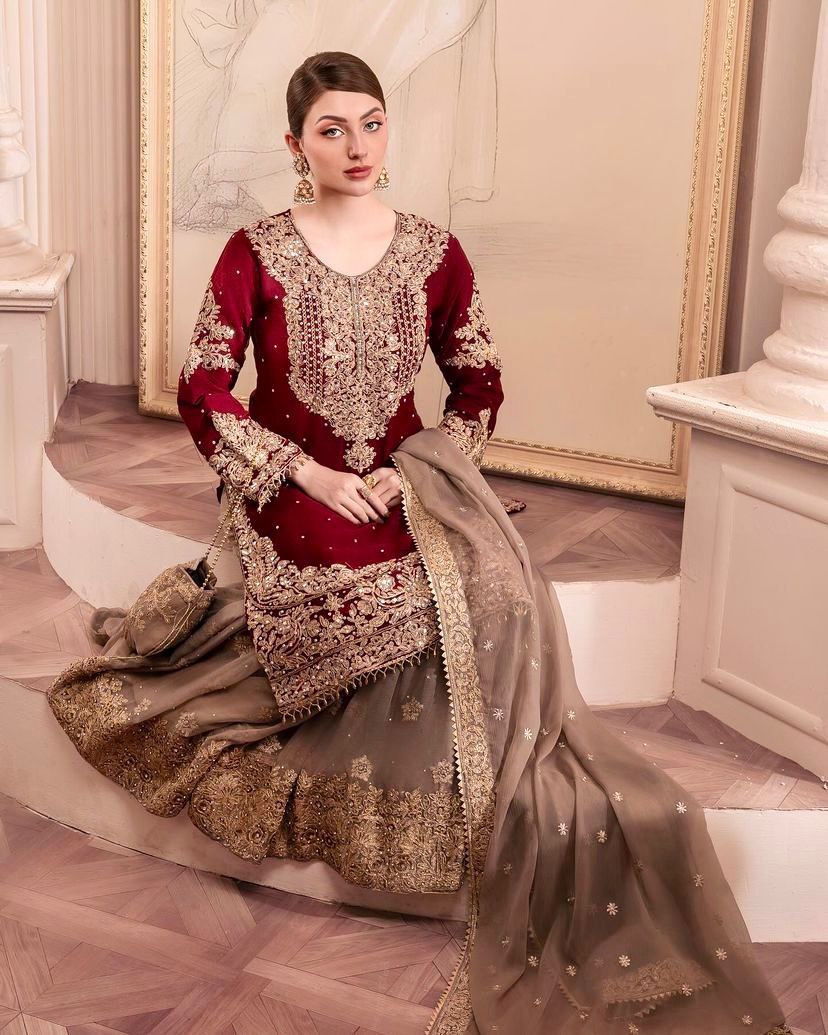 Real Mirror Georgette Embroidery Work Plazzo Suits - Jaipur Blossom