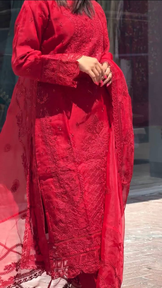 Red Faux Georgette Sequence Embroidery Work Salwar Suit - Jaipur Blossom