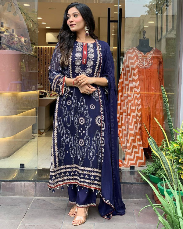 TILE NOOR  Blue Printed Suit Set