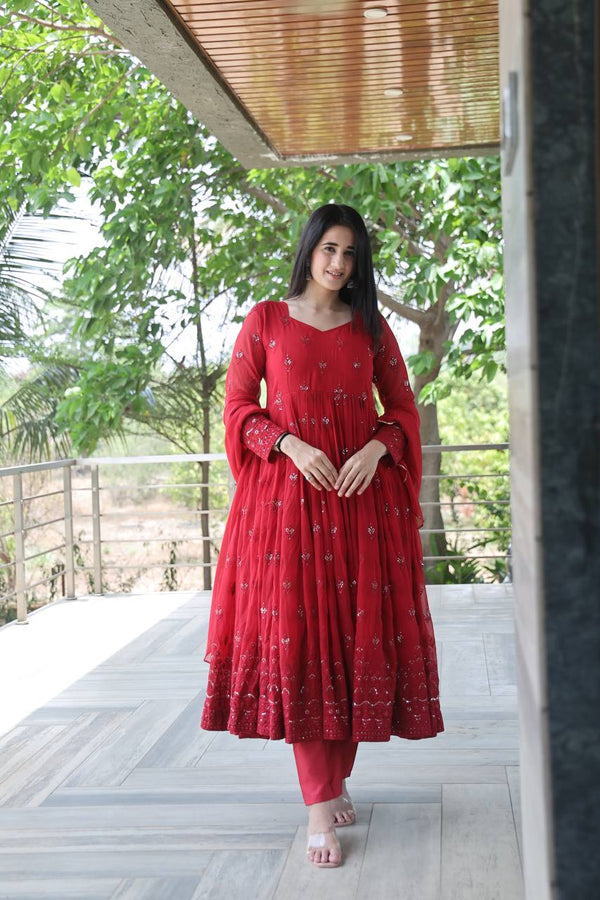 MAROON COLOURED ANARKALI SUIT-SET