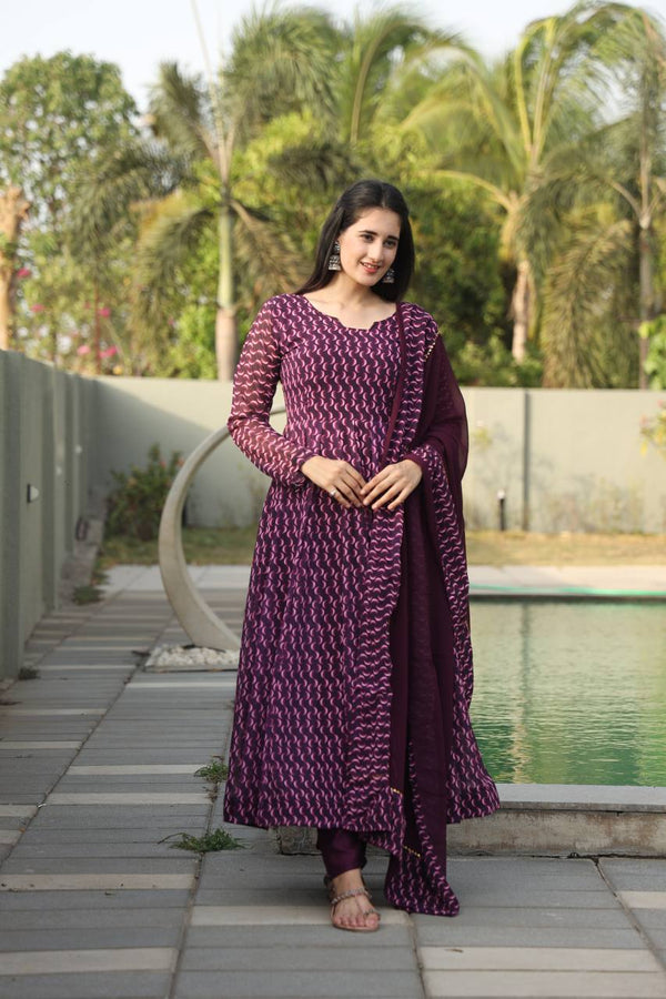 WINE COLOURED ANARKALI SUIT SET