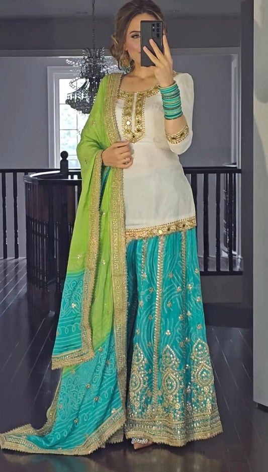 Summer Designer Faux Georgette Sharara Suit with 9mm Sequence and Digital Print