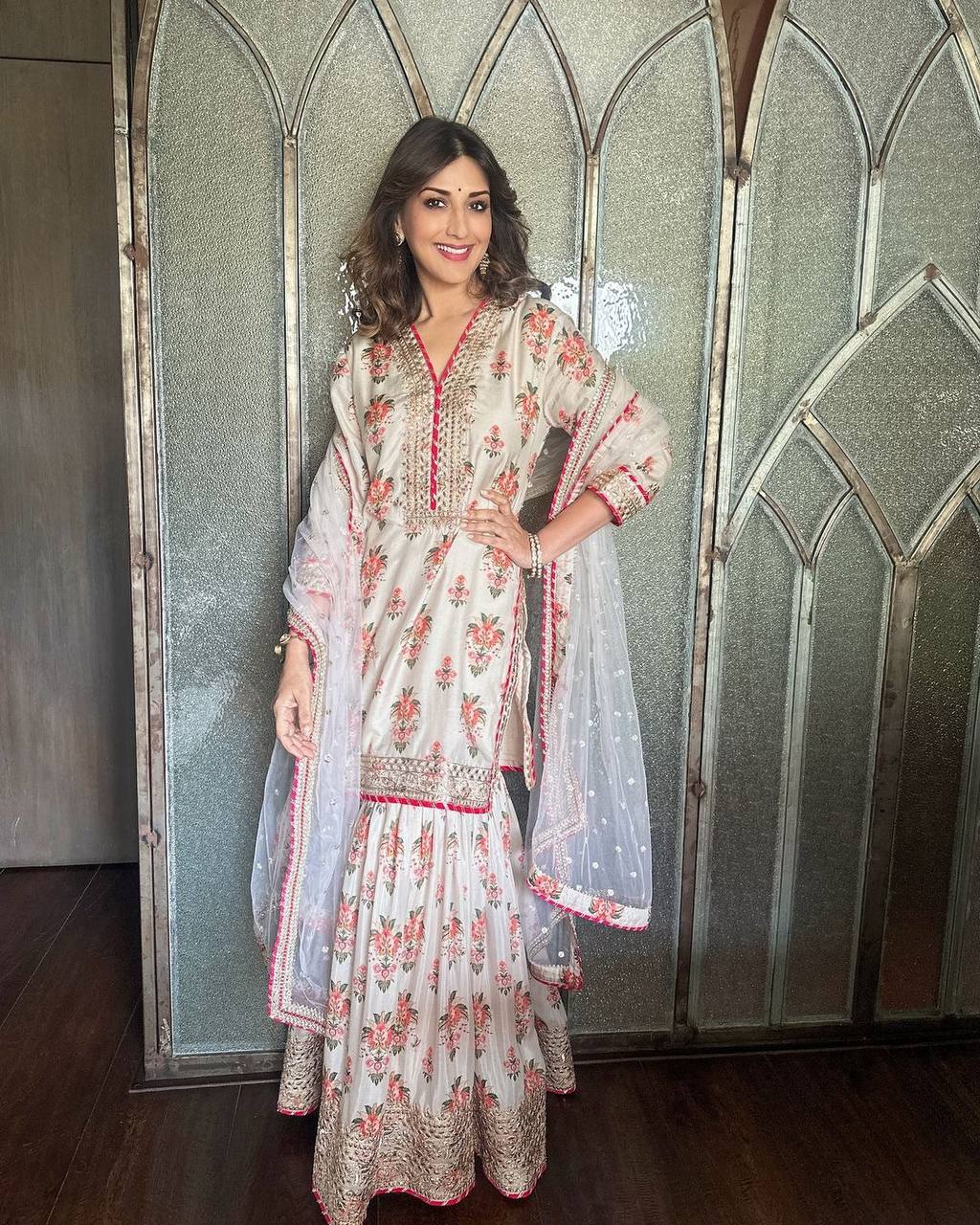 Premium Ready to Wear Chinon Silk Sharara Set with Embellished Dupatta - Jaipur Blossom