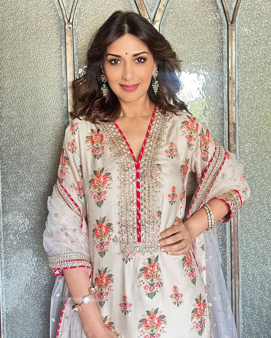 Premium Ready to Wear Chinon Silk Sharara Set with Embellished Dupatta - Jaipur Blossom