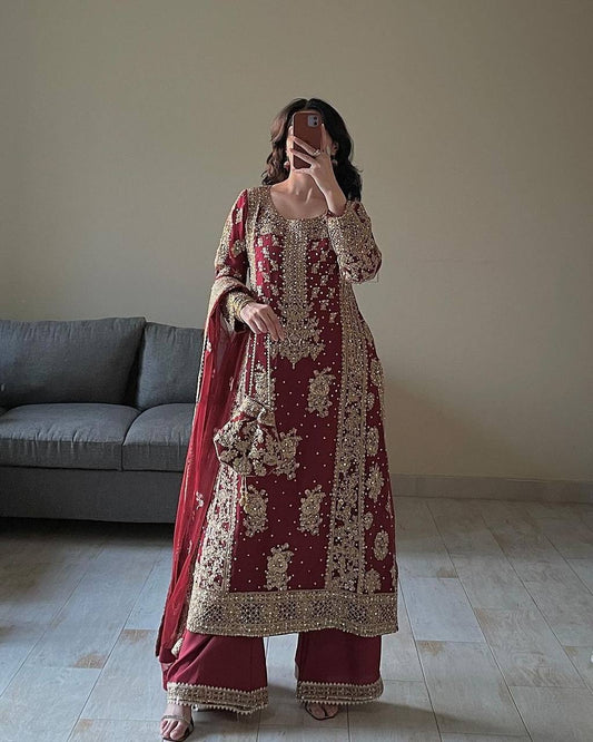 Stylish Faux Georgette Outfit with Heavy Work Top Plazzo and Soft Dupatta - Jaipur Blossom