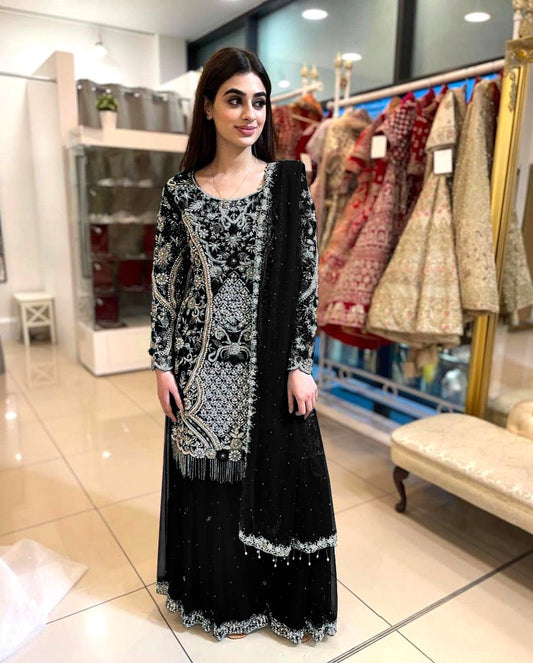 Premium Fancy Plazzo Set with Rich Embroidery & Coordinated Dupatta - Jaipur Blossom