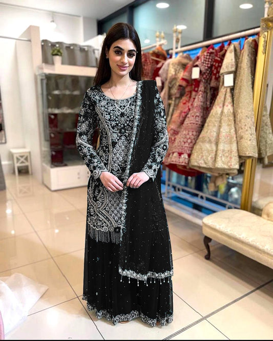 Premium Fancy Plazzo Set with Rich Embroidery & Coordinated Dupatta - Jaipur Blossom