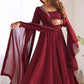 Party Wear Heavy Fox Georgette Gown and Pant Set with Detailed Embroidery and Full Sleeves