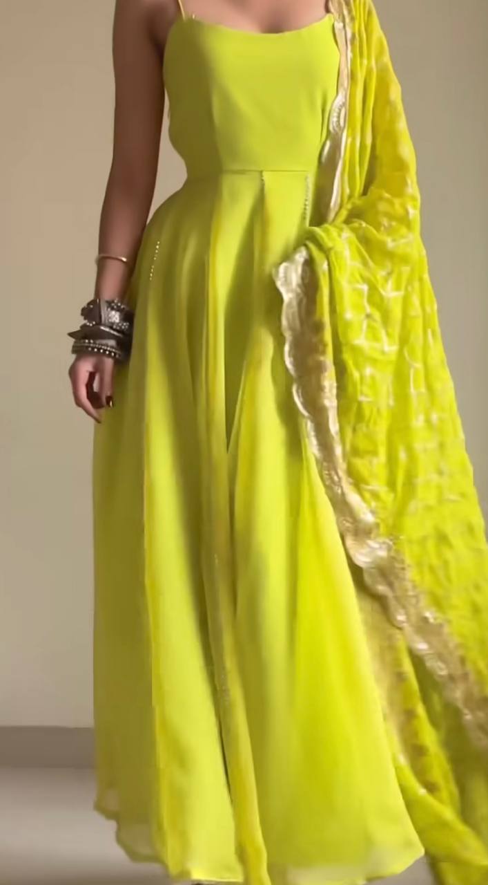 New Designer Party Look: Heavy Fox Georgette Embroidered Gown with Pant