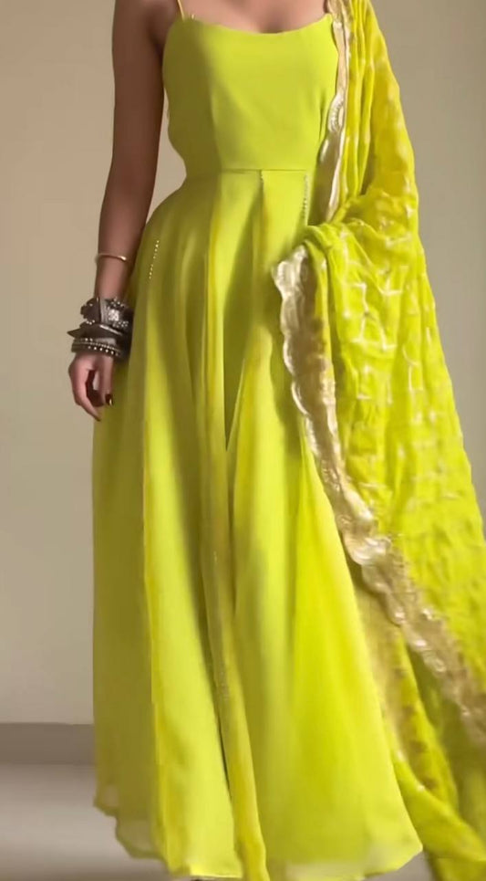 New Designer Party Look: Heavy Fox Georgette Embroidered Gown with Pant