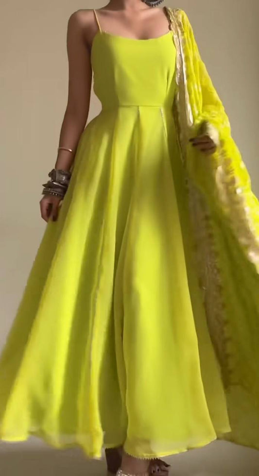 New Designer Party Look: Heavy Fox Georgette Embroidered Gown with Pant