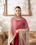 Heavy Malay Satin Silk Embroidered Top with Full Sleeves, Faux Georgette Pant, and Butterfly Net Dupatta Set