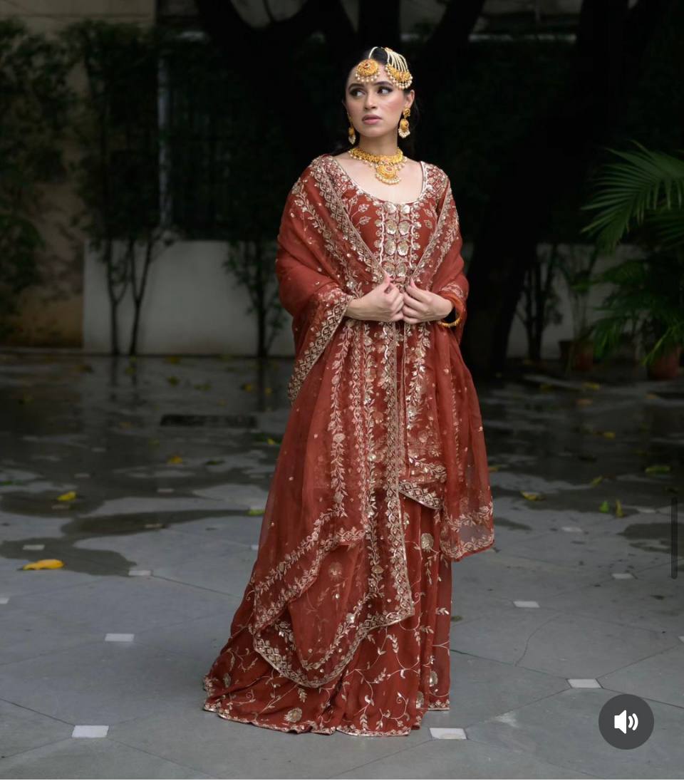 Party Ready Fox Georgette Embroidered Top Plazzo and Fancy Dupatta