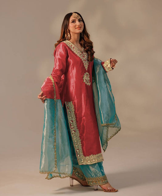 Heavily Embroidered Designer Top-Plazzo Set with Stylish Dupatta - Jaipur Blossom