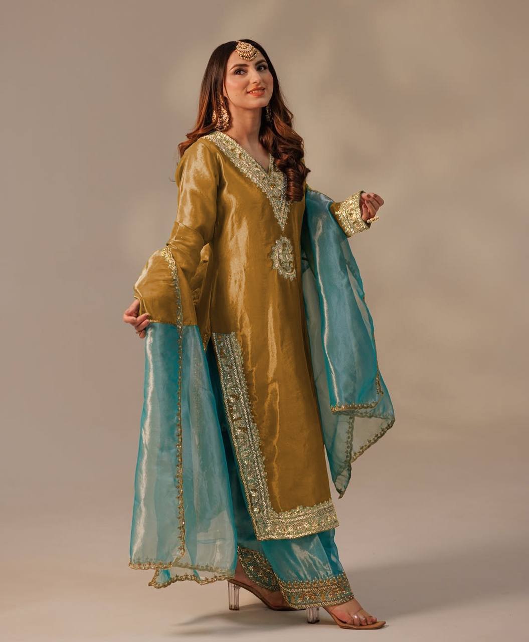 Heavily Embroidered Designer Top-Plazzo Set with Stylish Dupatta - Jaipur Blossom