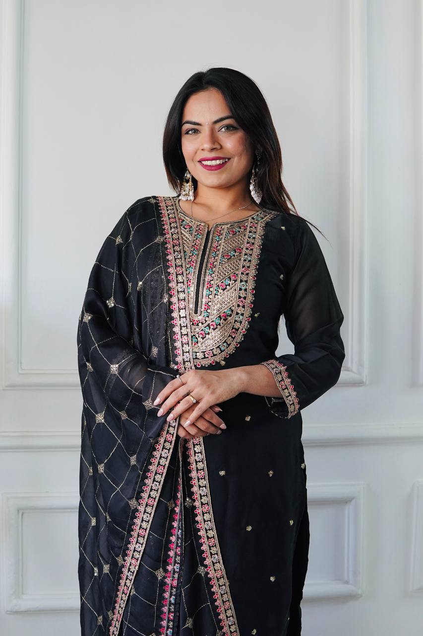 Classy Party Wear Look in Cosmo Silk with Heavy Sequin Work and Fancy Dupatta
